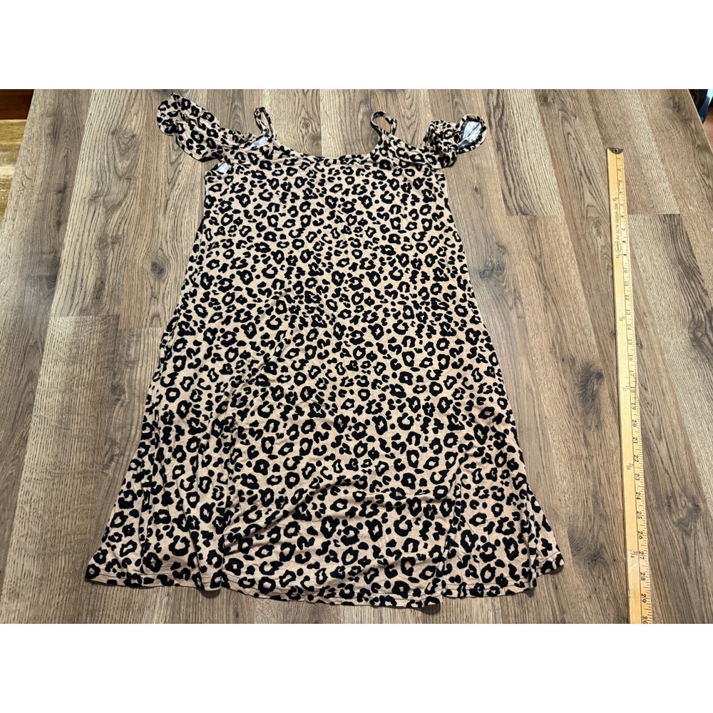 Jouica Dress Women Size Large Tan Cold Shoulder Mini Dress Animal Print Boho